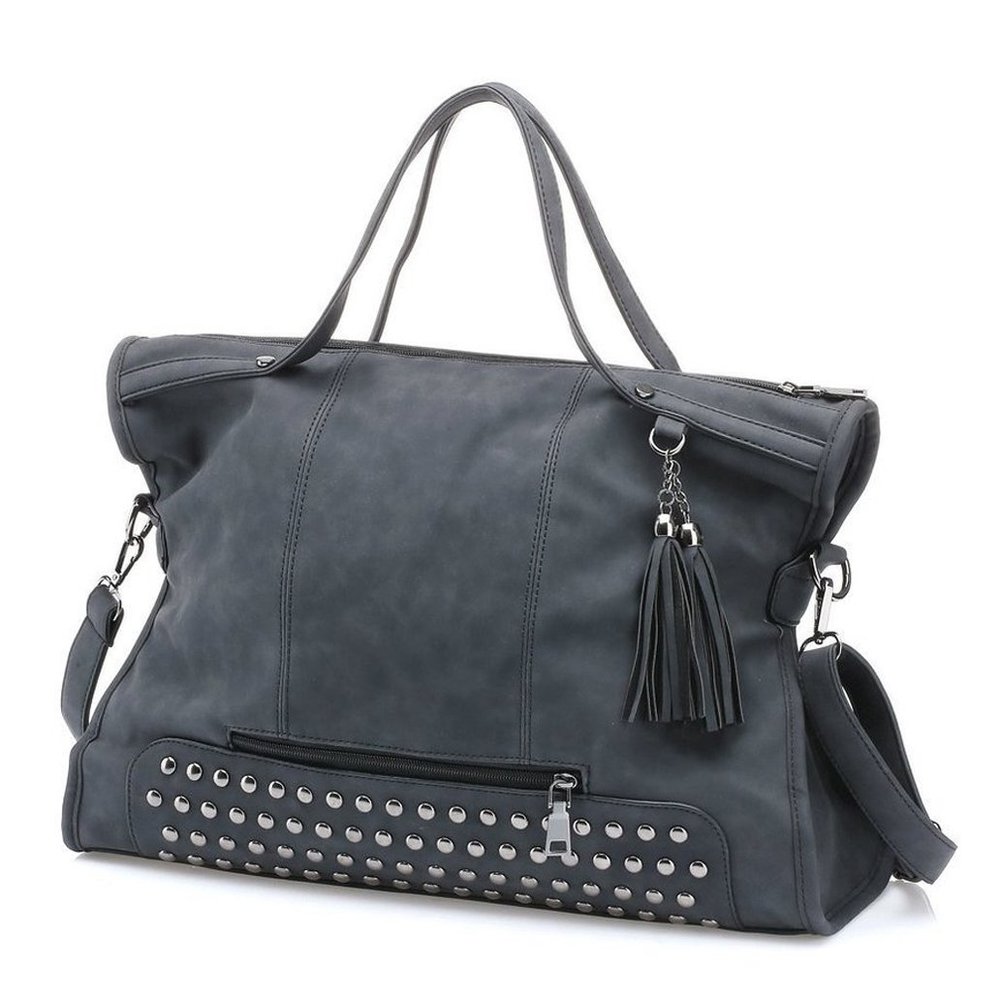Large Rivet Purse Suede Leahter Hanbags Black Gothic Style C O_O